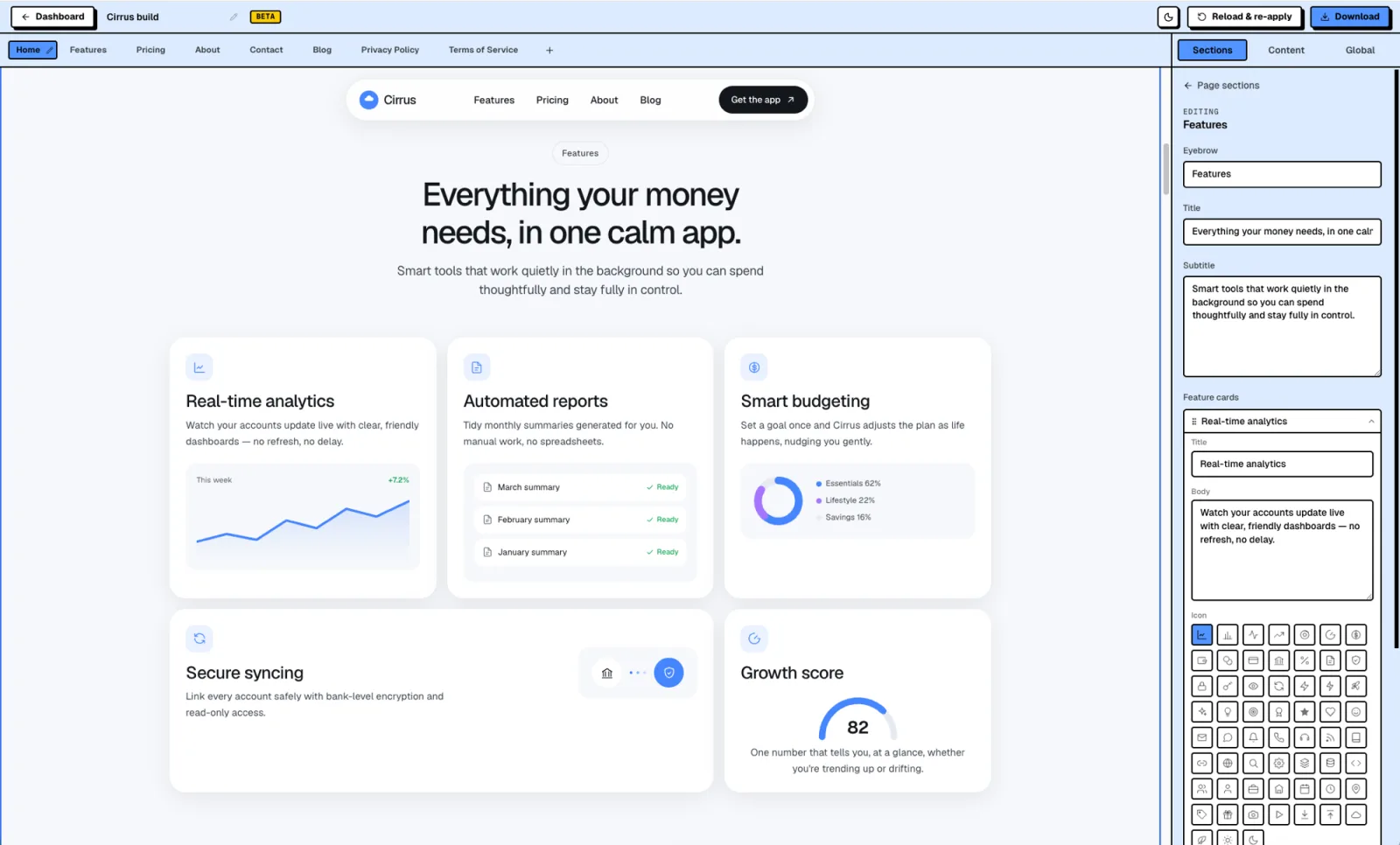 Cirrus - Editing live in the AeroLaunch visual builder