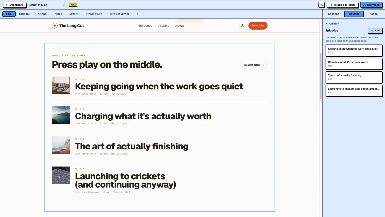 Dispatch - Editing live in the AeroLaunch visual builder