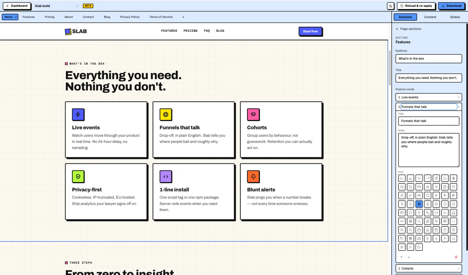 Slab - Editing live in the AeroLaunch visual builder
