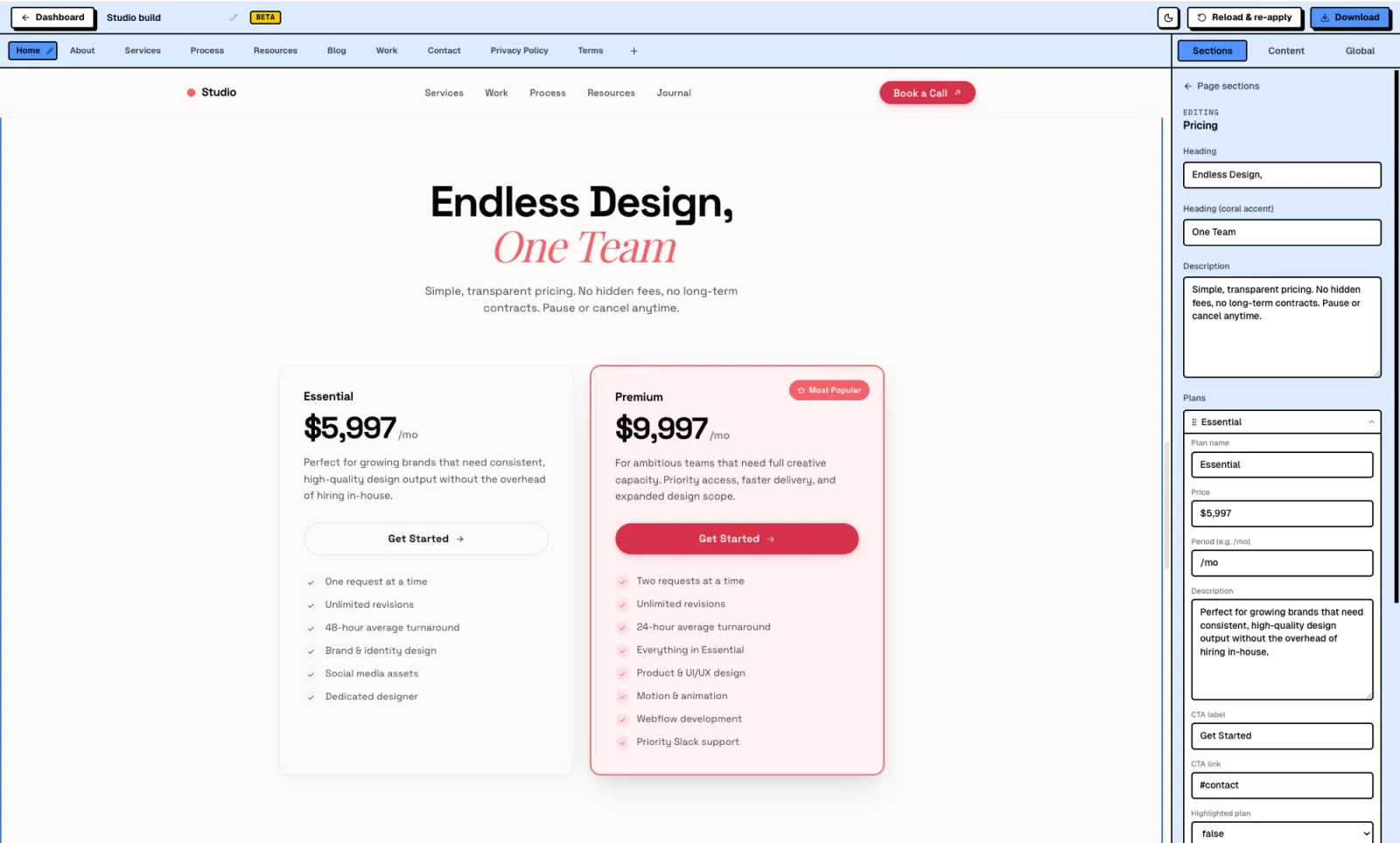 Studio - Editing live in the AeroLaunch visual builder