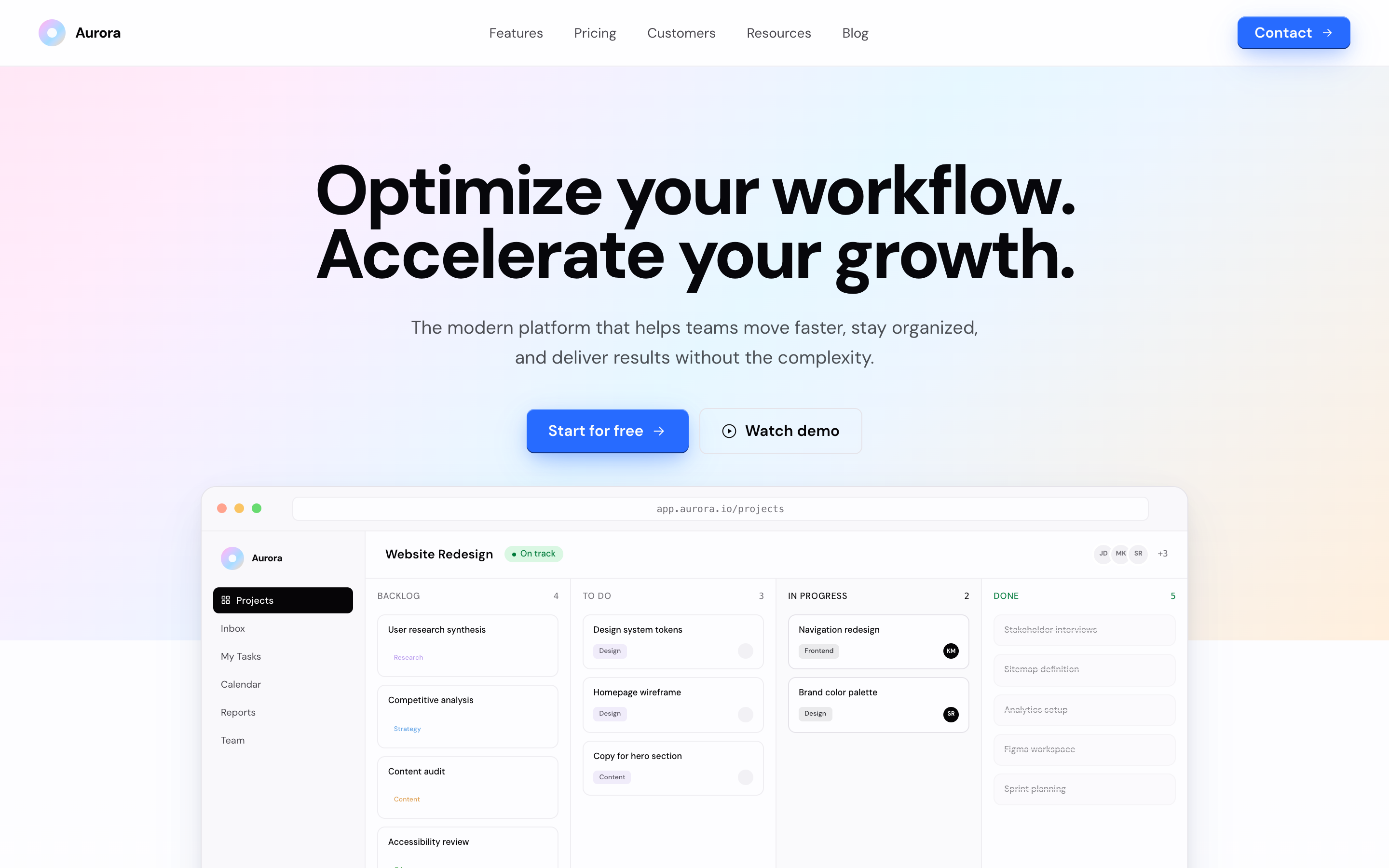 Aurora - Homepage hero