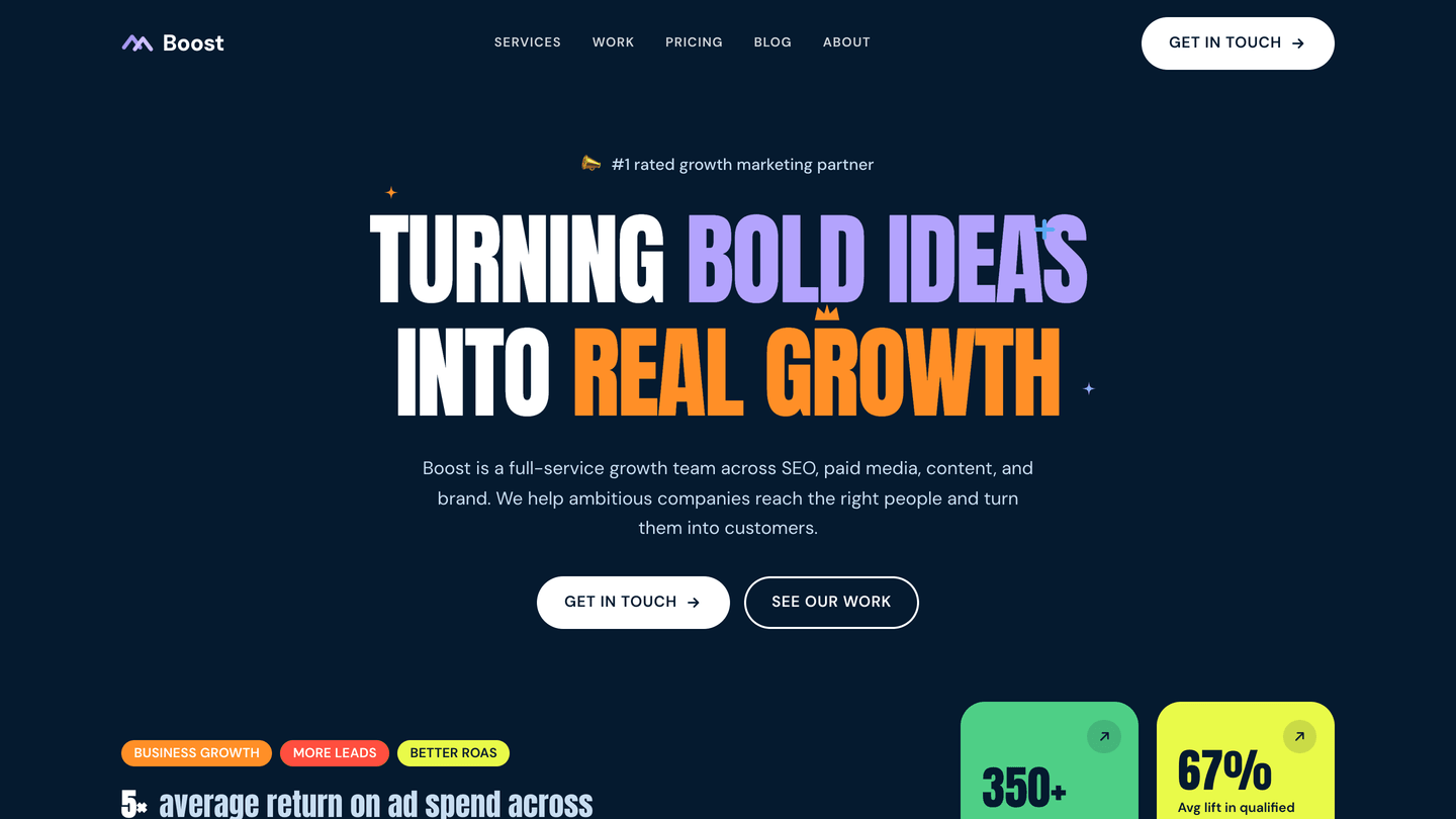 Boost - Homepage hero - Anton headline + ROI stat band