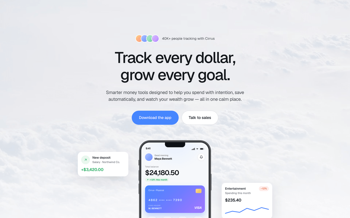 Cirrus - Features - cards with live mini-charts