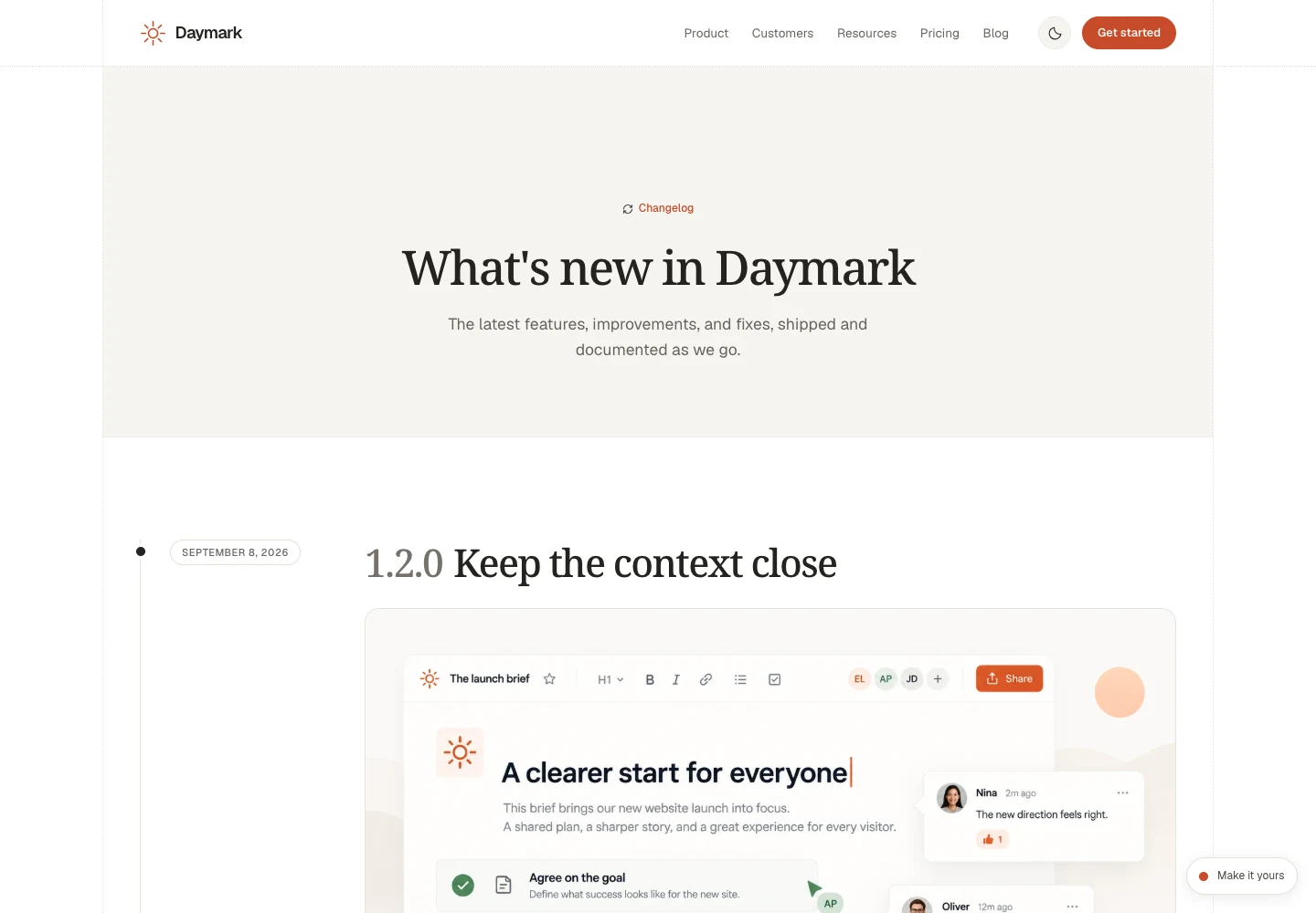 Daymark - Product changelog