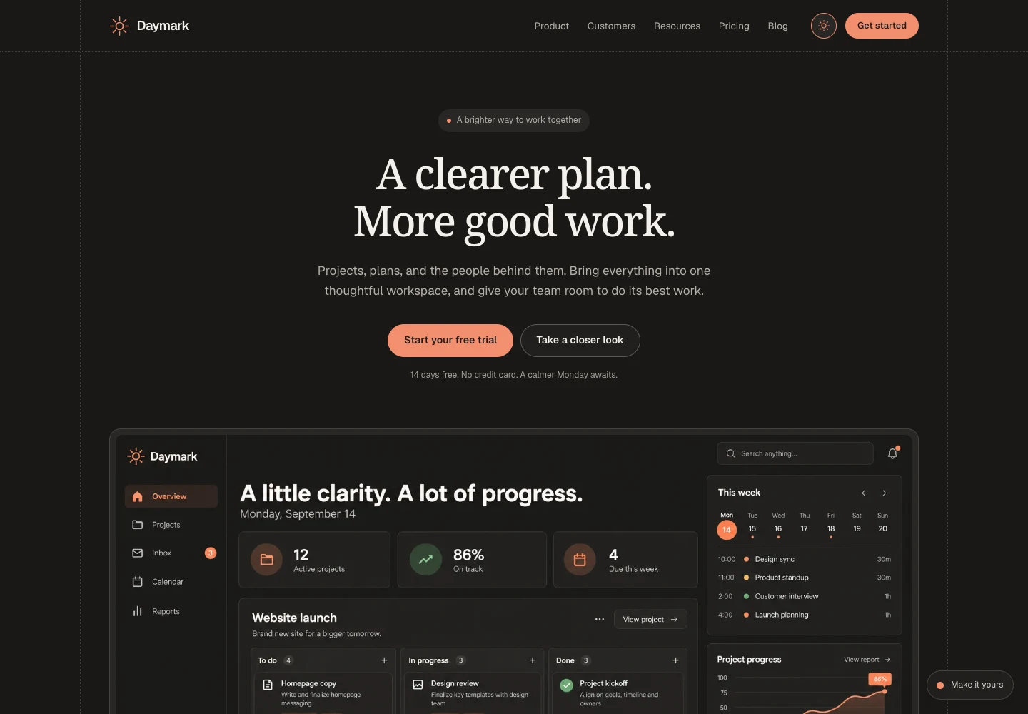 Daymark - Dark mode homepage