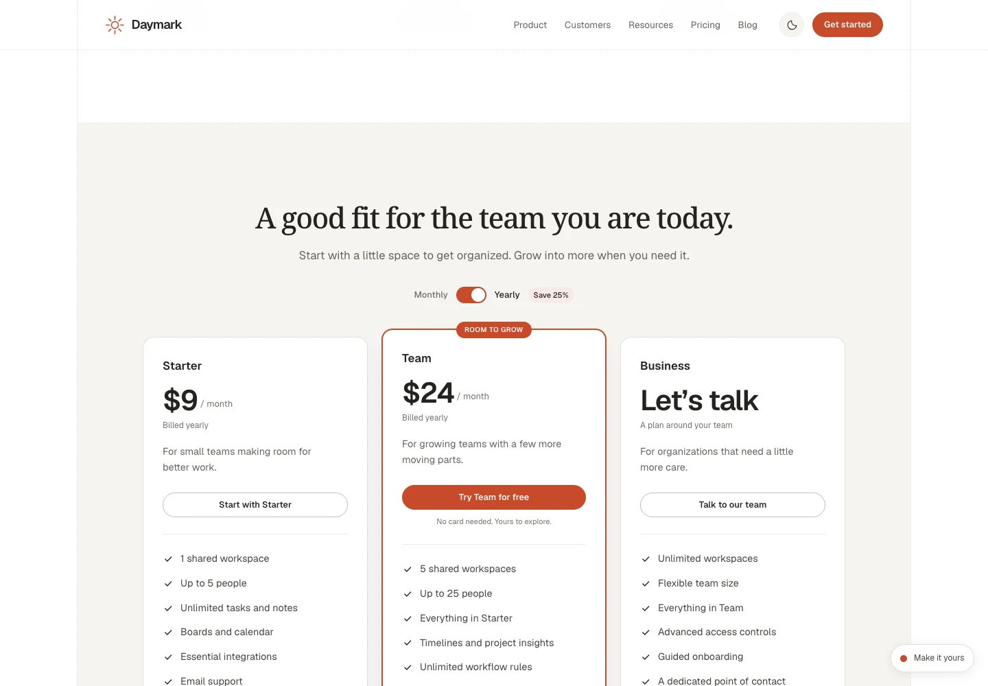 Daymark - Plans and billing toggle