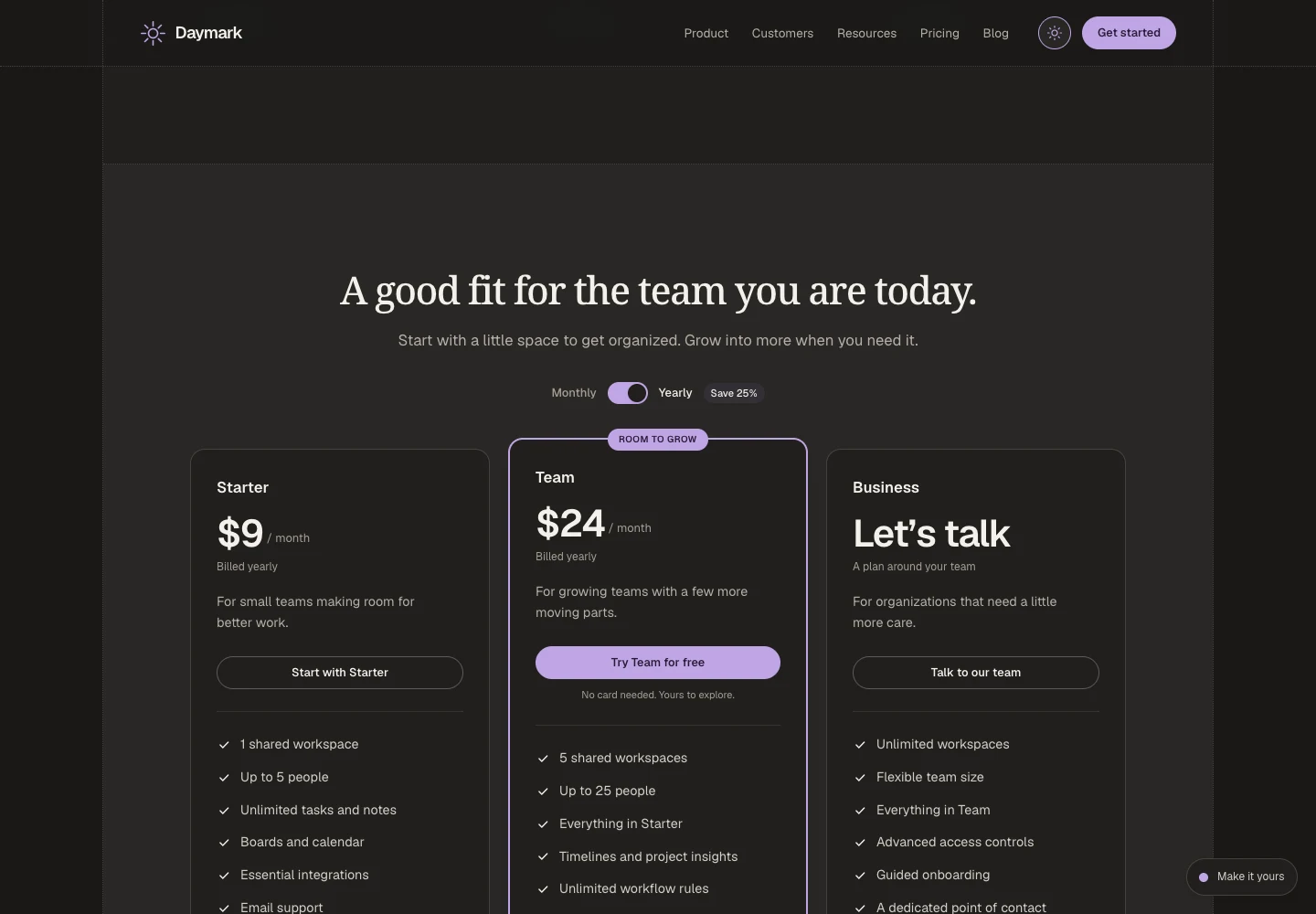Daymark - Violet accent · dark mode