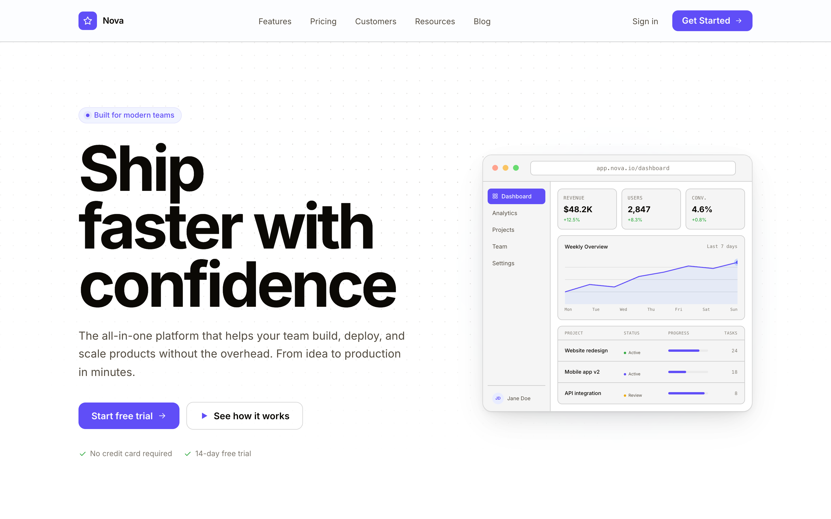 Nova - Homepage hero