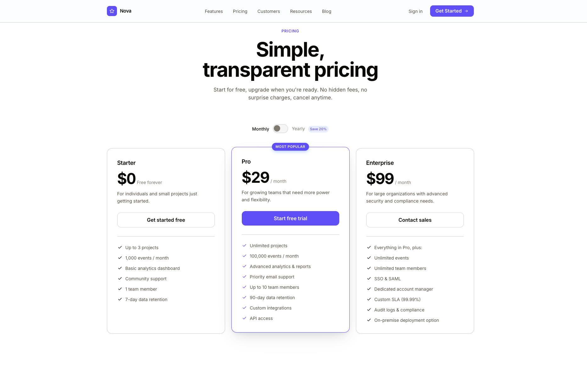 Nova - Pricing