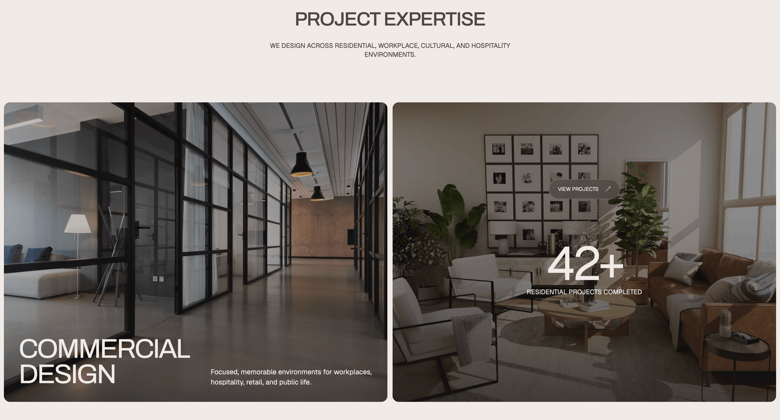 Plinth - Project expertise showcase with commercial and residential design interactions