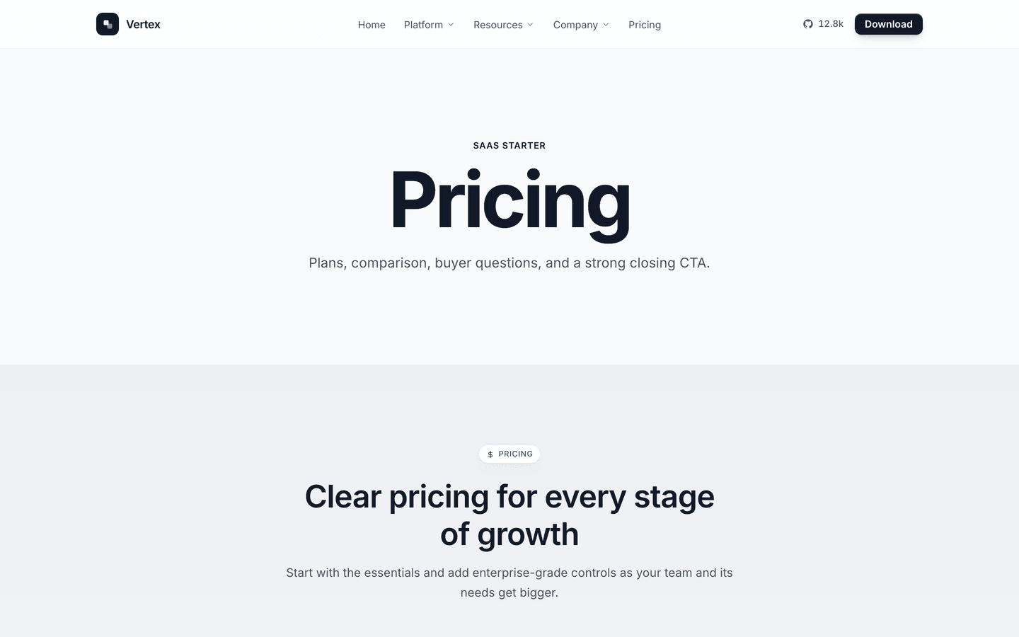 Vertex - Pricing with a monthly / annual toggle